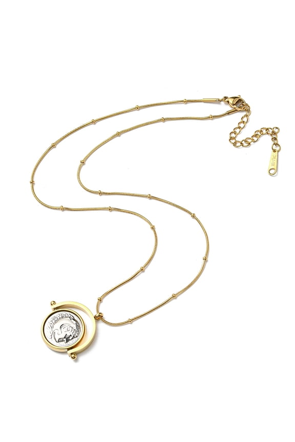 Ion Plating(IP) 304 Stainless Steel Rotatable Alexander Pendants Necklaces Satellite Chains Necklaces for Women Real 18K Gold Plated 16.54 inch(42cm)