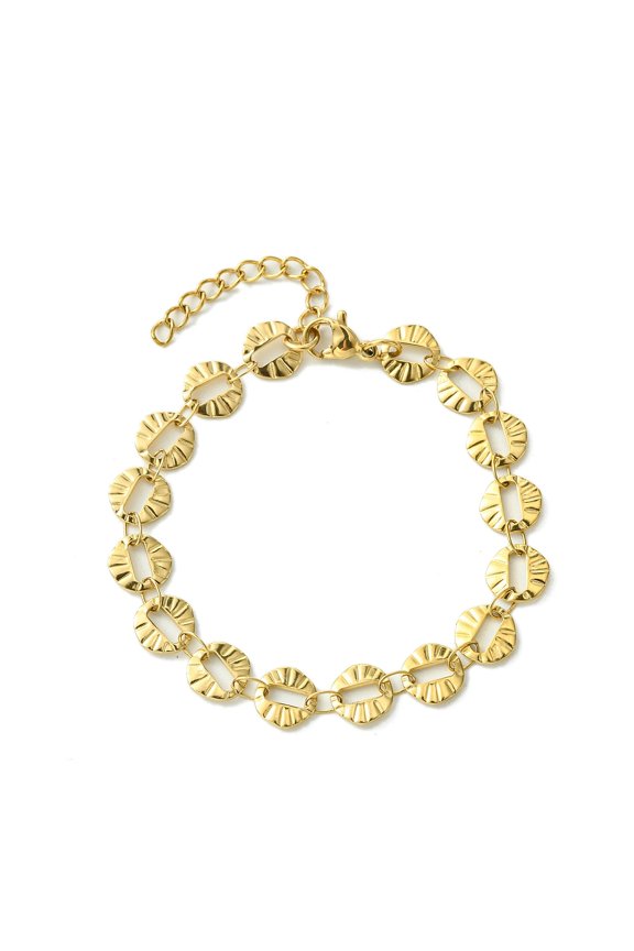 Ion Plating(IP) 304 Stainless Steel Round Link Bracelets for Women Golden 7 inch(17.9cm)