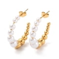 thumbnail image 1 of Ion Plating(IP) 304 Stainless Steel Round Stud Earrings Plastic Beaded Half Hoop Earrings for Women Golden 29~29.5x7mm, 1 of 2