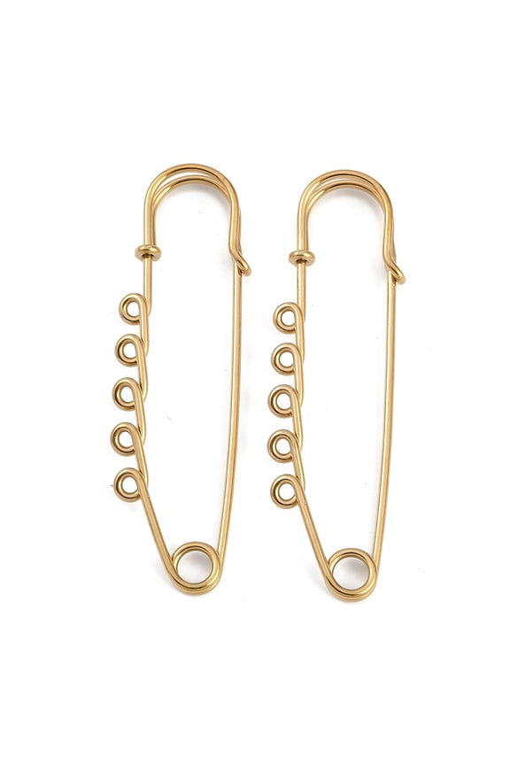 Ion Plating(IP) 304 Stainless Steel Safety Pins Brooch Findings Kilt Pins with 5 Loops for Lapel Pin Making Golden 71.5x20.5x5.5mm Hole: 2mm DIY