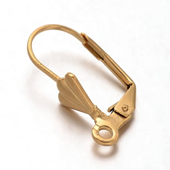 Ion Plating(IP) 304 Stainless Steel Shell Leverback Earring Findings with Loop Golden 19.5x11x6mm Pin: 0.7mm Hole: 2mm DIY
