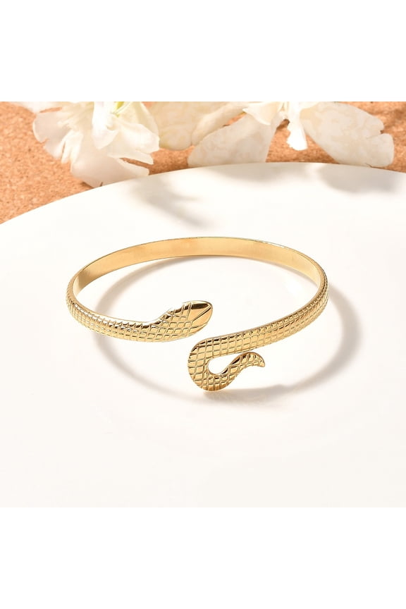 Ion Plating(IP) 304 Stainless Steel Snake Open Cuff Bangles Jewelry for Women Real 18K Gold Plated Inner Diameter: 2 inch(5.1cm)