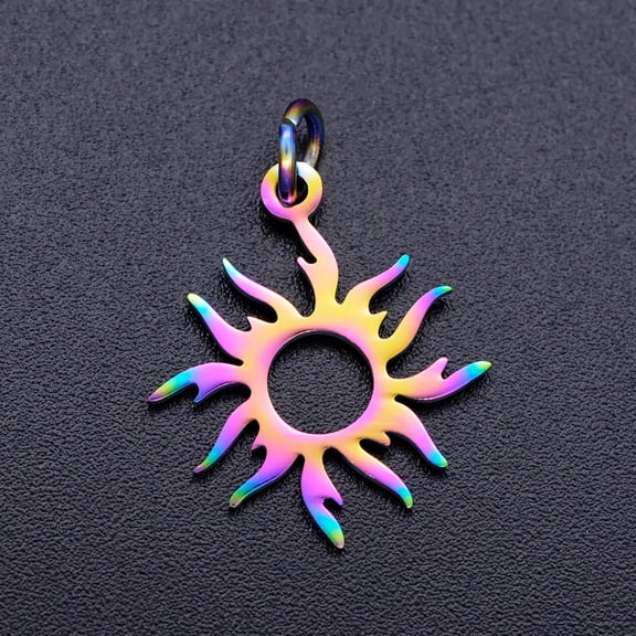 Ion Plating(IP) 304 Stainless Steel Solar Eclipse Pendants with Jump Rings Sun Rainbow Color 18x16x1mm Jump Ring: 5x0.8mm Inner Diameter: 3mm DIY