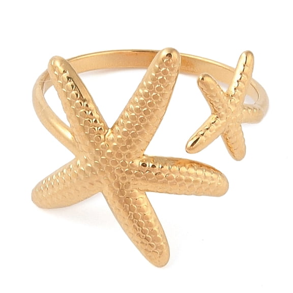 Ion Plating(IP) 304 Stainless Steel Starfish Open Cuff Rings for Women Real 14K golden Plated Inner Diameter: 18mm