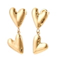 thumbnail image 1 of Ion Plating(IP) 304 Stainless Steel Stud Dangle Earrings Heart Real 14K Gold Plated 33x13mm, 1 of 2