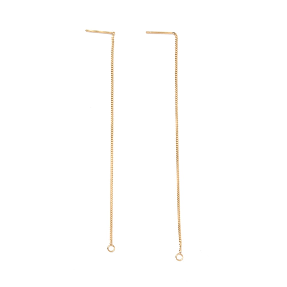 Ion Plating(IP) 304 Stainless Steel Stud Earring Finding Curb Chains Ear Thread with Loops Golden 109x1x0.4mm Hole: 1.7mm Pin: 0.7mm