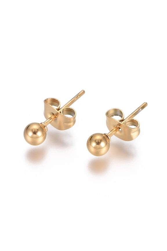 Ion Plating(IP) 304 Stainless Steel Stud Earrings Ball Stud Earrings with Earring Backs Golden 15x4mm Pin: 0.8mm DIY