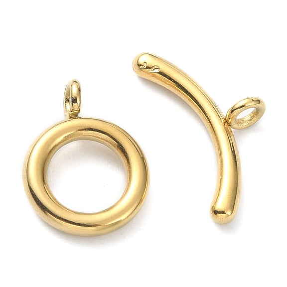 Ion Plating(IP) 304 Stainless Steel Toggle Clasps with Open Jump Rings Round Ring Golden Bar: 18.5x9x4mm Hole: 2mm O-shape: 15x11.5x4mm Hole: 2mm