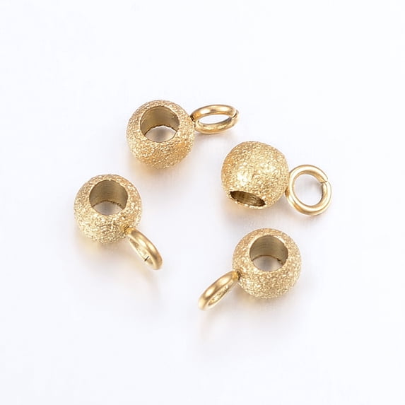 Ion Plating(IP) 304 Stainless Steel Tube Bails Loop Bails Textured Rondelle Bail Beads Golden 7x4x3mm Hole: 2mm Inner diameter: 2mm