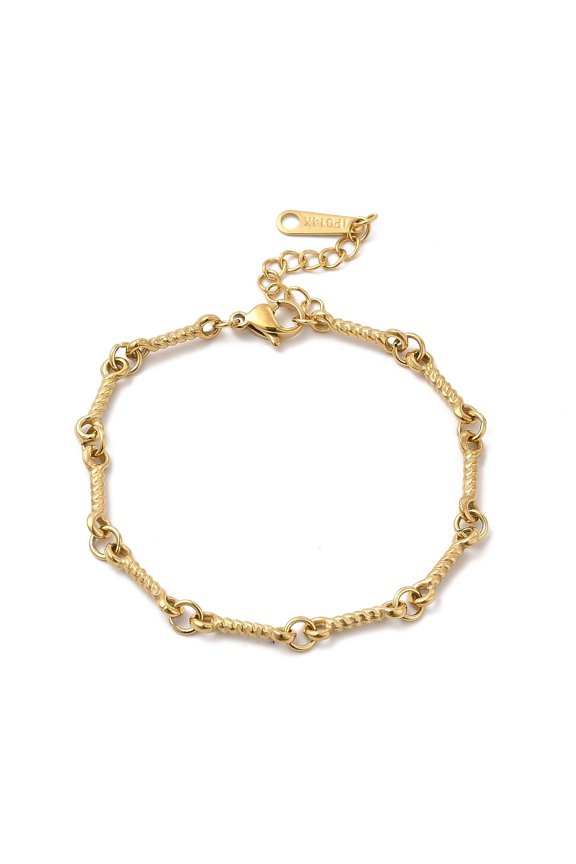 Ion Plating(IP) 304 Stainless Steel Twist Bar Link Bracelet for Women Real 14K golden Plated 6-3/8 inch(16.2cm)