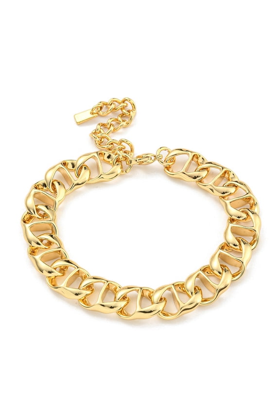 Ion Plating(IP) 304 Stainless Steel Twisted Chain Bracelets for Women Real 14K golden Plated 7-1/2 inch(19.2cm)