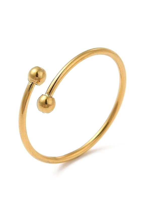 Ion Plating(IP) 304 Stainless Steel Wire Wrapped Open Cuff Ring for Women Real 18K Gold Plated US Size 7 3/4(17.9mm)