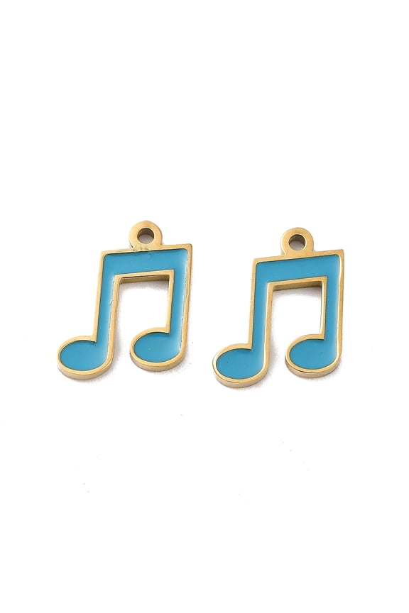 Ion Plating(IP) 316 Surgical Stainless Steel Charms Nickel Free with Enamel Musical Note Charm Real 18K Gold Plated Deep Sky Blue 12x10x1mm Hole: 1mm