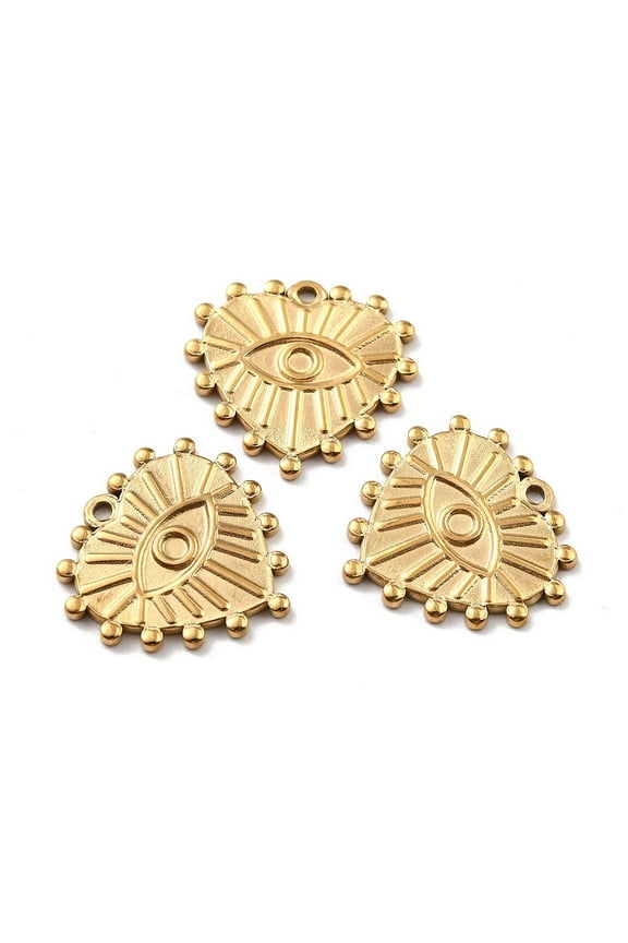Ion Plating(IP) 316 Surgical Stainless Steel Pendants Heart with Eye of Devil Real 24K golden Plated 19x20x1.5mm Hole: 1.2mm