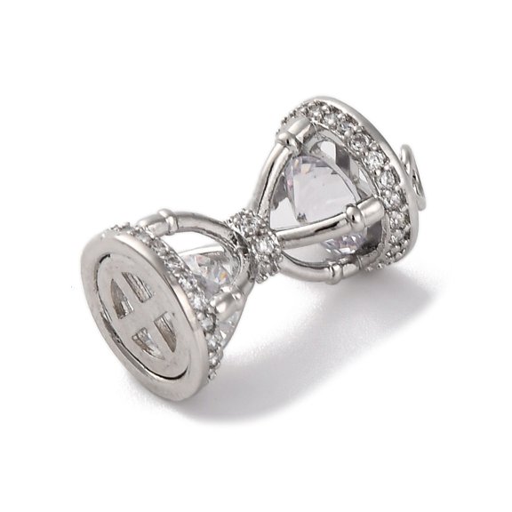 Ion Plating(IP) Brass Micro Pave Cubic Zirconia Pendants Sand Clock Charms Platinum 19.5x10.5x10mm Hole: 2mm