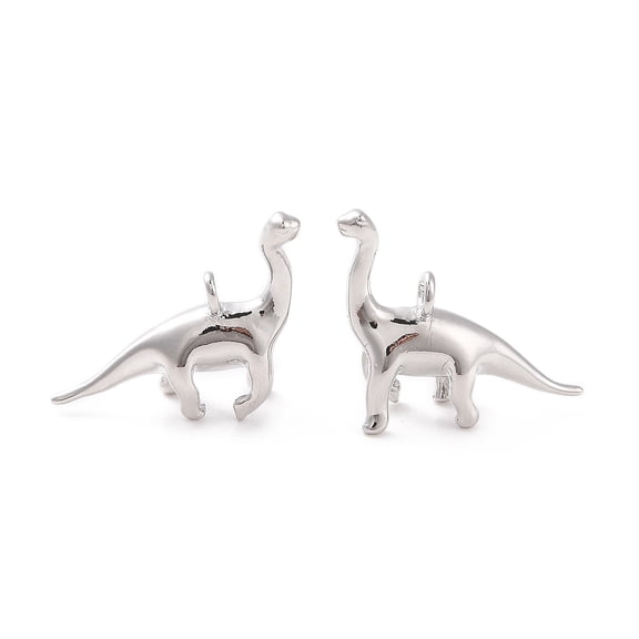 Ion Plating(IP) Brass Pendants Dinosaur Real Platinum Plated 13x15x5mm Hole: 1.4mm