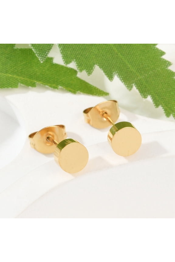 Ion Plating(IP) Flat Round 304 Stainless Steel Stud Earrings Hypoallergenic Earrings Real 18K golden Plated 5x2.4mm Pin: 0.8mm