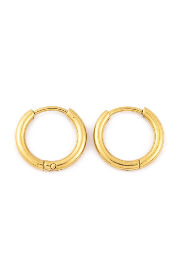 Ion Plating(IP) Round Ring 304 Stainless Steel Hoop Earrings for Women Real 18K golden Plated 13x2mm