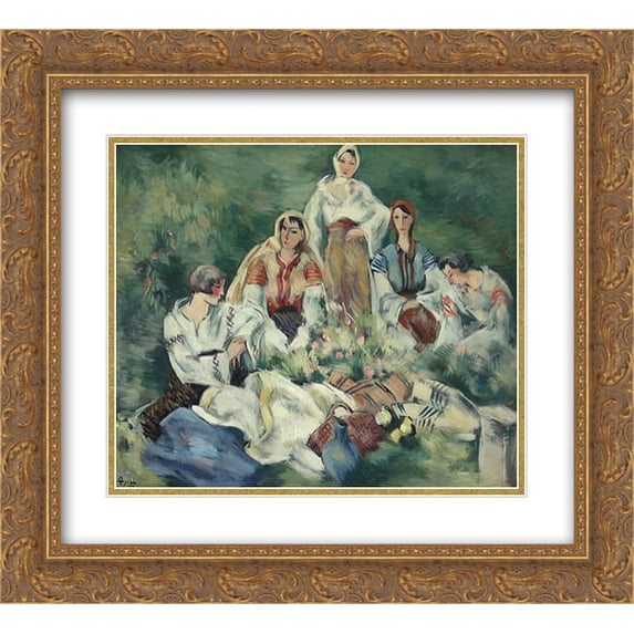 Ion Theodorescu Sion 2x Matted 24x20 Gold Ornate Framed Art Print 'Composition with Peasant Motifs'