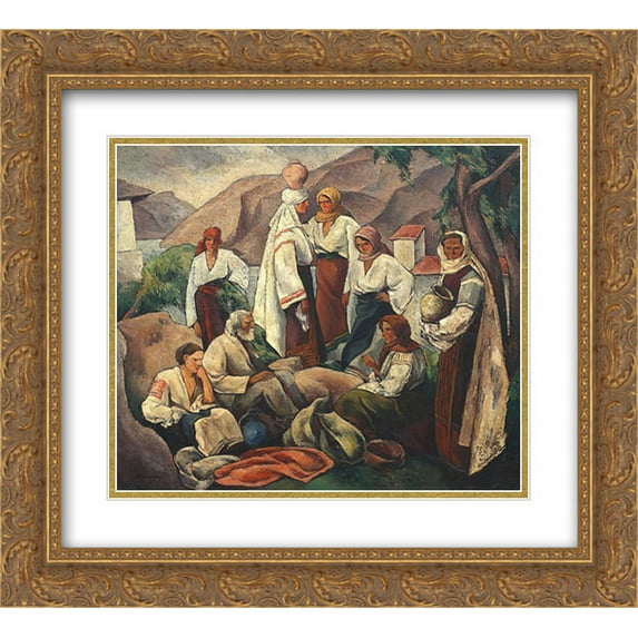 Ion Theodorescu Sion 2x Matted 24x20 Gold Ornate Framed Art Print 'Composition with Romanian Motifs'
