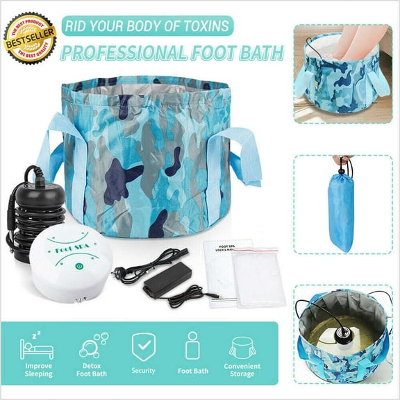Ionic Detox Foot Bath SPA Cleanse Machine + Foldable 12L Feet Basin and 10 Liners Health & Beauty