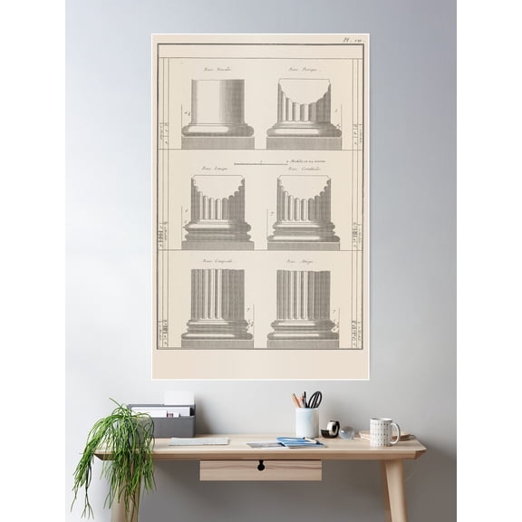 Ionic, Doric, Tuscan, Corinthian Column Bases Poster Wall Art, Modern Wall Decor For Living Room Bedroom, 24x36 UNFRAMED