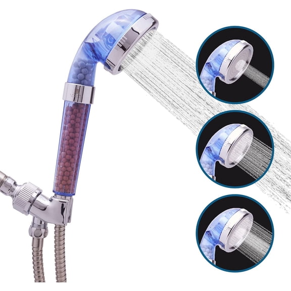 Ionic Filtered Shower Head, High Pressure Handheld Showerhead with Beads, Blue 3-Mode Kit Water Softener & Water Saver for Home Bathroom