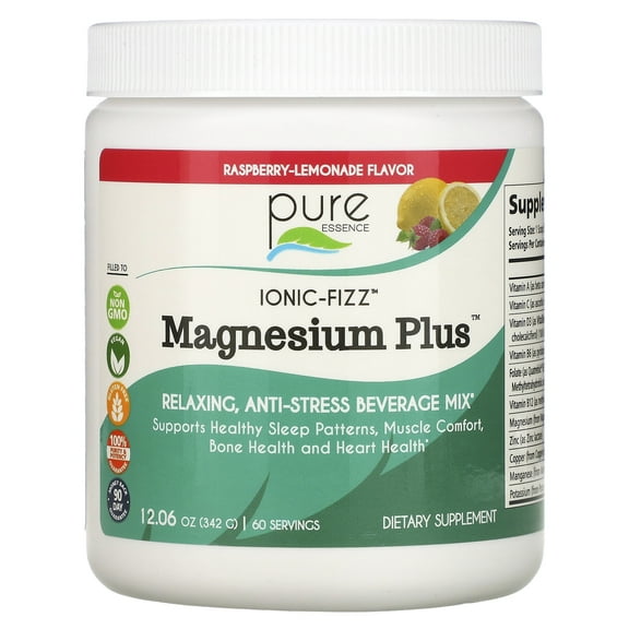 Ionic Fizz Magnesium Plus - Supplement with Zinc, Potassium, and 12 Other Nutrients -Natural Sleep Aid and Anti Stress Powder by Pure Essence - Raspberry Lemonade - 12.06 oz