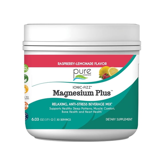 Pure Essence Labs - Ionic-Fizz Magnesium Plus Raspberry-Lemonade, Drink Powder Mix for Muscle & Relaxation Support - 30 Servings
