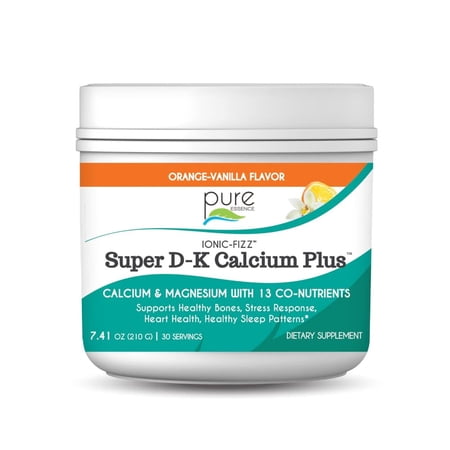 Pure Essence Labs - Ionic-Fizz Super D-K Calcium Plus Orange-Vanilla, Bone Health Drink Powder Mix with D3 & K2 - 60 Servings