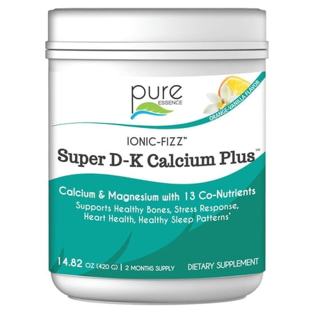Ionic Fizz Super D-K Calcium Plus - Supplement with Magnesium, Zinc, Potassium, and 12 Other Nutrients -Natural Sleep Aid, Anti Stress Powder, Strong Bones by Pure Essence - Orange Vanilla - 14.82 oz