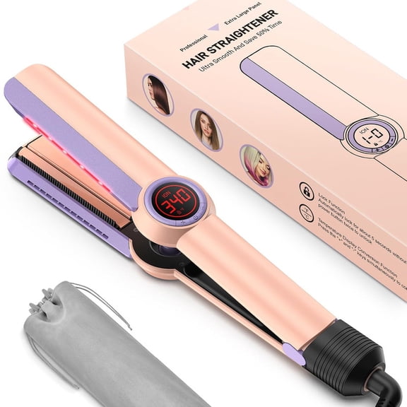 Ionic Flat Iron Hair Straightener - 1.3 Inch Ceramic Plate with Infrared for Anti-Frizz, Detachable Comb for Smooth, LCD Temperature Control, Dual Voltage Travel Flat Iron for All Hair Types