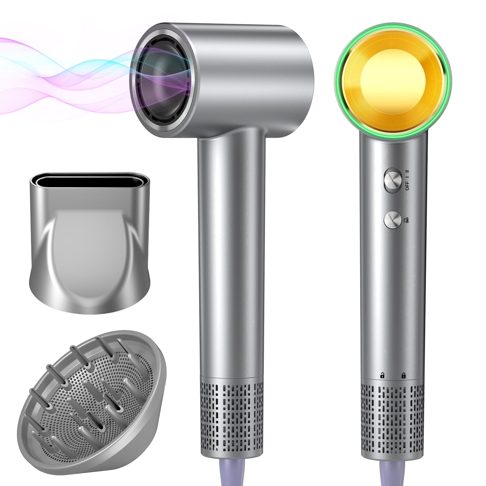Hair Dryer 150,000 RPM High-Speed Ionic Blow Dryer with RGB Lighting, 500M Negative Ions, Diffuser Hair Dryer for Women,