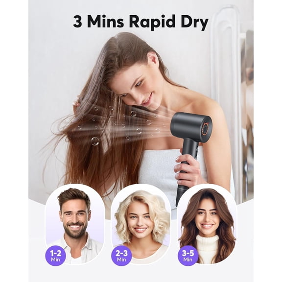 Ionic Hair Dryer, 160000 RPM Brushless Motor, Smart Thermo-Control, Negative Ion Fast Drying, Quiet Lightweight Blow Dryer, Cold Air & 4 Heat Settings, for Home Travel Salon