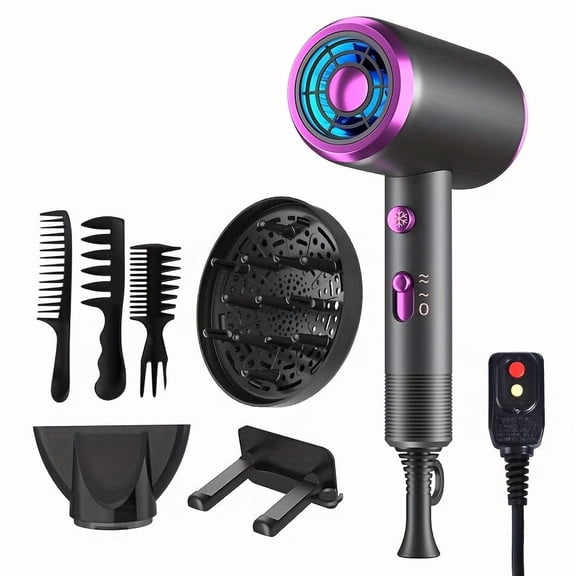 Ionic Hair Dryer 1600W, Low Noise Fast Drying with 2 Nozzles, Diffuser, 3 Combs & Hanger for Home Salon Travel (Multiple Colors)