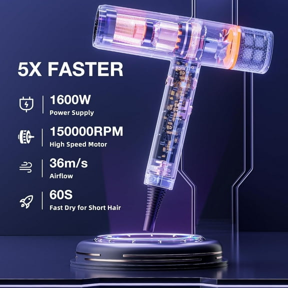 Ionic Hair Dryer with Diffuser and Concentrator, Professional Lightweight Quiet Blow Dryer, Powerful 1600 Watt Motor for Fast Drying and Straight & Wavy Hair, 3 Temps/2 Speeds, 6.56 Ft Cord, Black