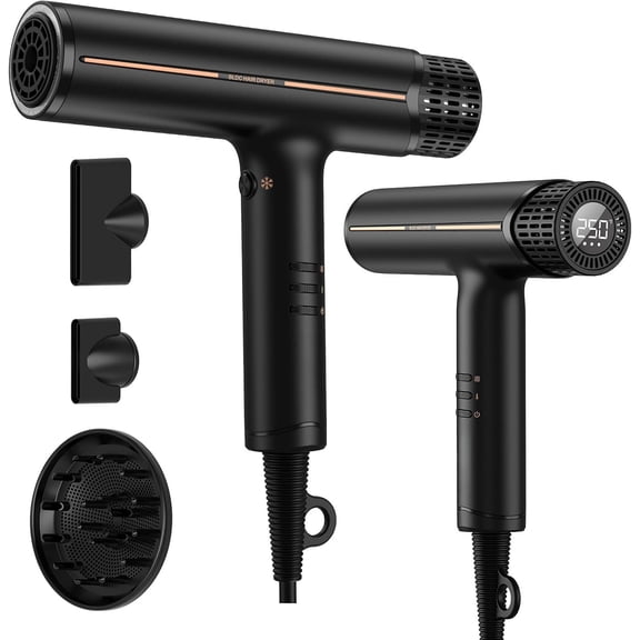 Ionic Hair Dryer with Diffuser, Drying Blow Dryer with LCD Display & Auto-Cleaning Technology, 4 Heat & 3 Speed Settings, Lightweight Low-Noise Design, ALCL Cord