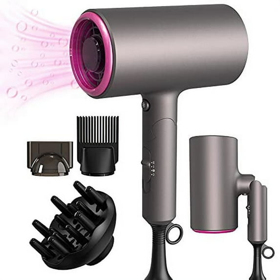 Ionic Hair Dryer - LARMHOI 1800W Professional Negative Ions Hair Blow Dryer with 3 Heating/2 Speed/Cold Settings, 2 Nozzles and 1 Diffuser, Foldable Blow Dryer for Home, Travel, Salon Use