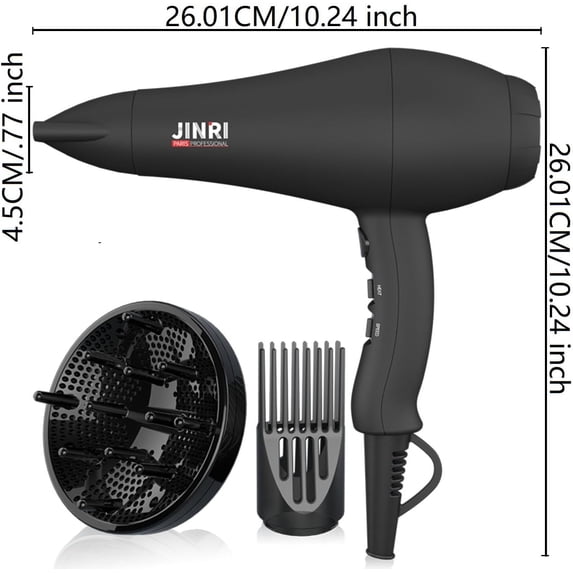 Ionic Hair Dryer with Diffuser & Comb - Lightweight Quiet Infrared Blow Dryer for Fast Drying