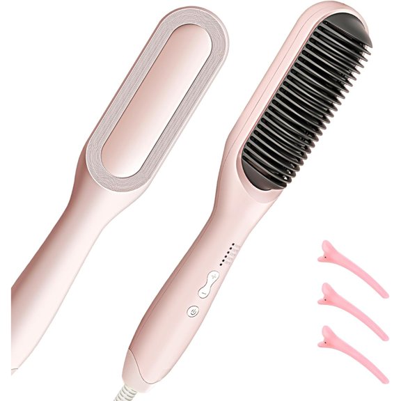 Ionic Hair Straightener Brush 20s Fast Heating Anti-Frizz Comb 5 Settings Dual Voltage