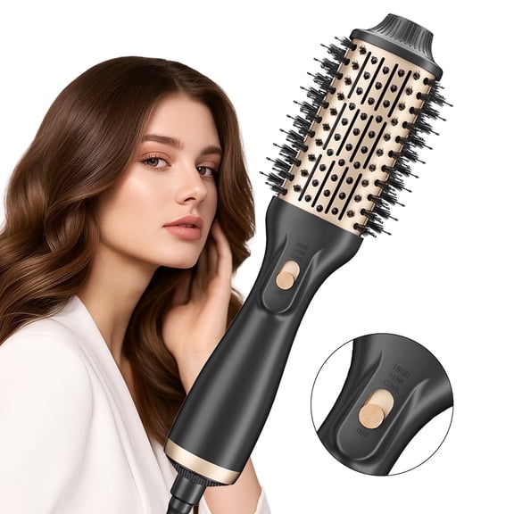 Hair Dryer Brush, Blow Dryer with Negative Ion Anti-Frizz Ceramic Titanium Barrel, Easy & Fast Salon-Style Blowouts, Black Gold