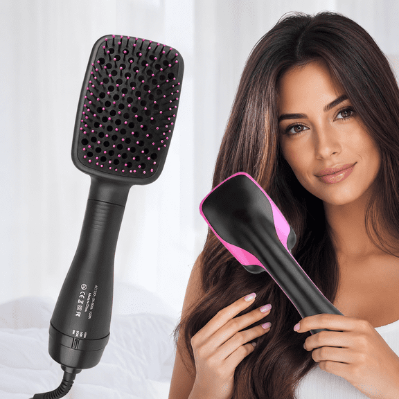 Ionic Hot Air Brush, 2-in-1 Hair Dryer and Styler, Wet & Dry Use, Anti-Scald Volumizer for Curly, Straight Hair