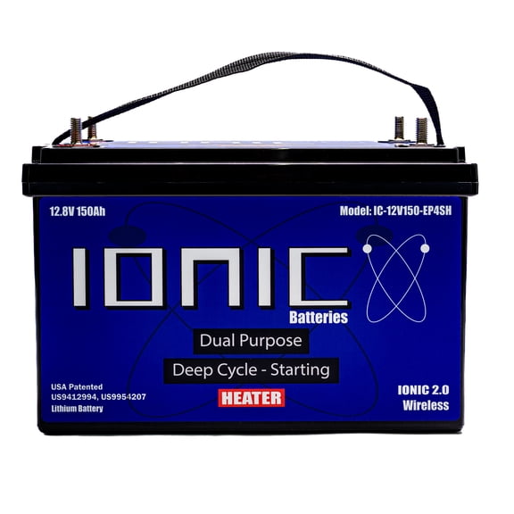 Ionic Lithium 12V 150Ah | Dual Purpose Starter Battery 1600 CA + LiFePO4 Deep Cycle + Bluetooth + Heater