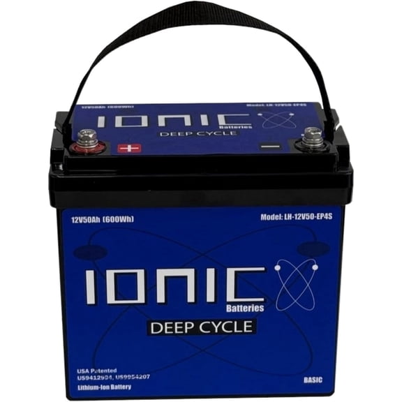 Ionic Lithium 12V 50Ah LiFePO4 Deep Cycle Battery (No B.T.) - Perfect for Trolling Motors, Lift Gates, Floor Sweepers, RVs, Solar Panel Energy storage