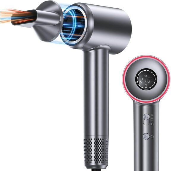 Ionic Salon Hairdryer for Smooth & Shiny Hair, Lightweight Quiet Blow Dryer with Intelligent Temperature Control, Digital Screen, and High-Velocity Airflow for Travel & Home
