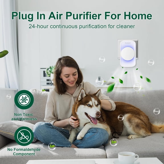 Ionizer for Home (6 Pack) - Ultra Quiet Ionic Purifier with Carbon Fiber Tips, Energy Efficient Plug-in Cleaner with Blue/Warm White Mood Light for Bedroom Office Kitchen