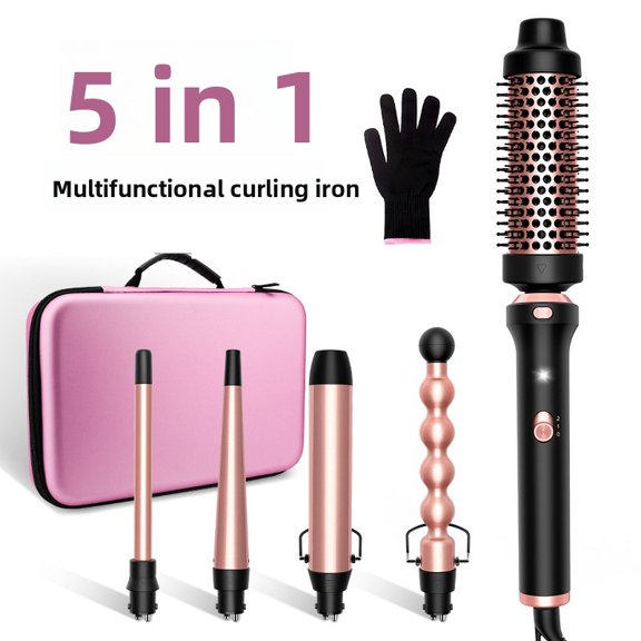 Ionizing 5-in-1 Ceramic Hair Styling Kit with Frizz-Control Technology, 5-Piece Interchangeable Curling Wand for Shiny Smooth Curls, Moisture-Locking Styler with Safety Timer