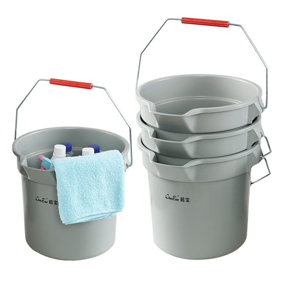 Ionoloy 4-Pack 14 Quart Utility Bucket with Handle, Cleaning Bucket with Pour Spout, Grey