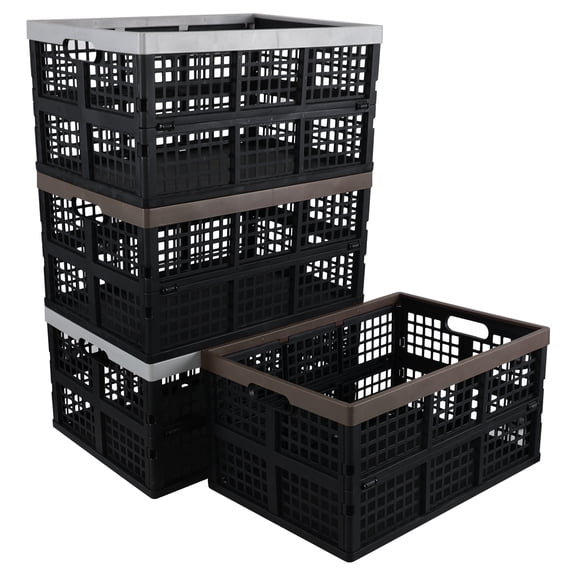 Ionoloy 4-Pack 42 L Plastic Collapsible Storage Crate, Stackable Folding Storage Basket