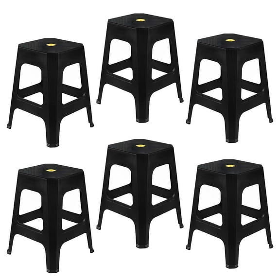 Ionoloy 6-Pack Square Plastic Stool Chairs, Black Stackable Classroom Stools